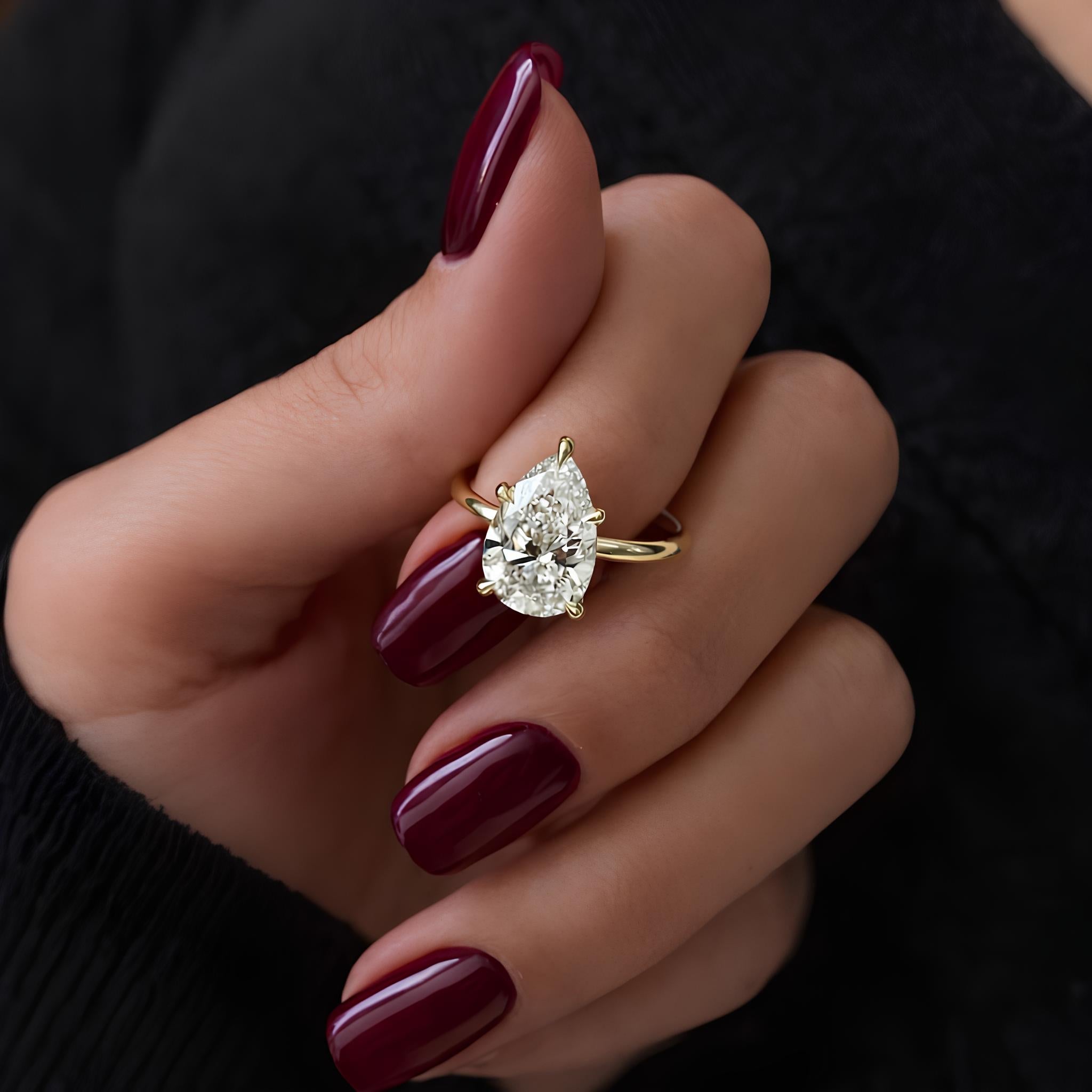 3 Carat Pear Cut Lab Grown Diamond Engagement Ring Three Stone - Mivaan Fine Jewelry