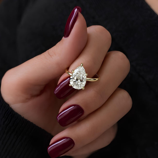 3 Carat Pear Cut Lab Grown Diamond Engagement Ring Three Stone - Mivaan Fine Jewelry