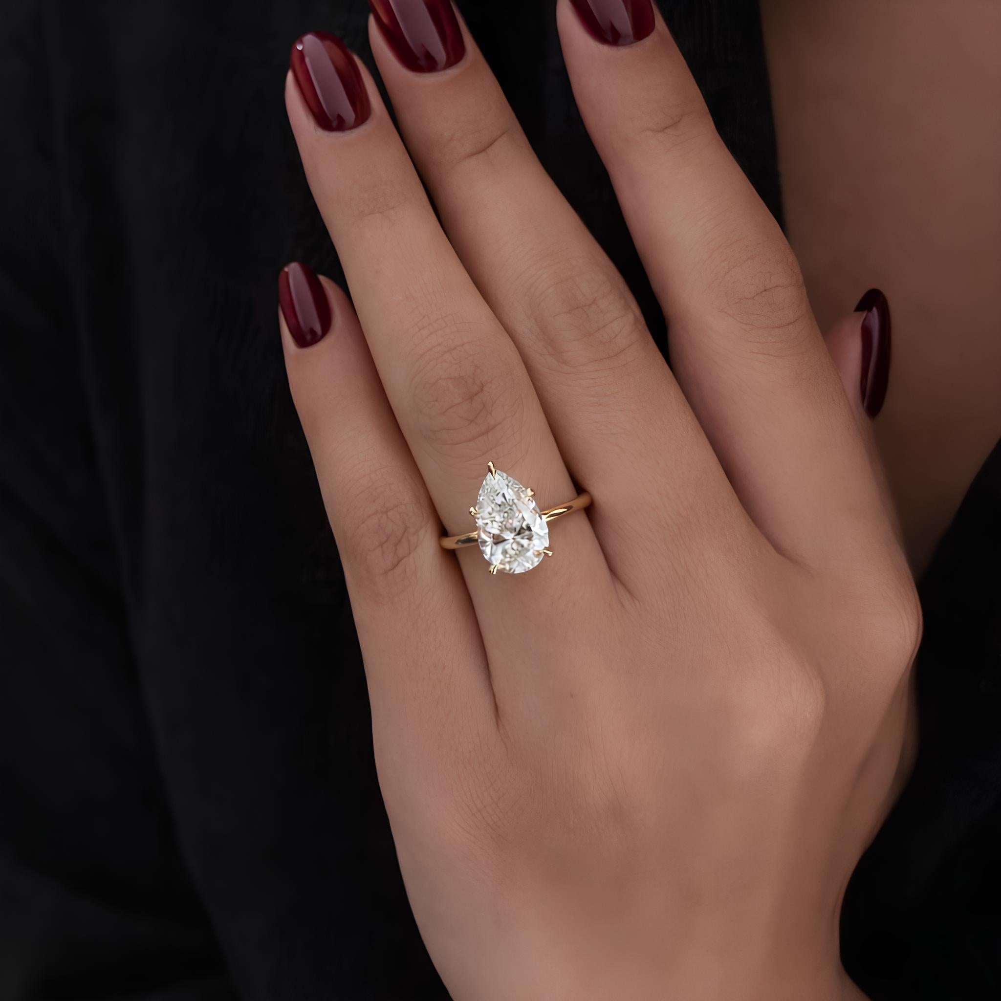 3 Carat Pear Cut Lab Grown Diamond Engagement Ring Three Stone - Mivaan Fine Jewelry