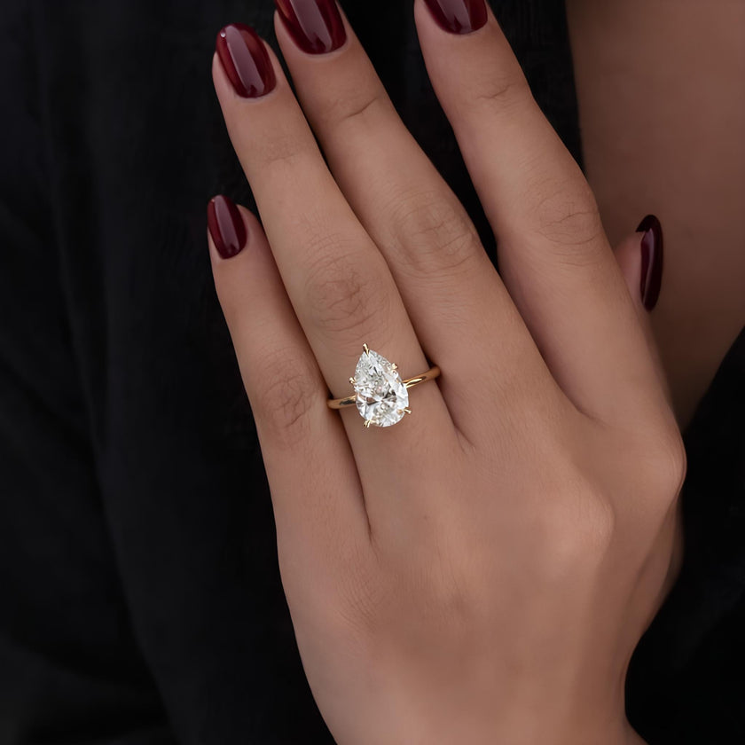 3 Carat Pear Cut Lab Grown Diamond Engagement Ring Three Stone - Mivaan Fine Jewelry