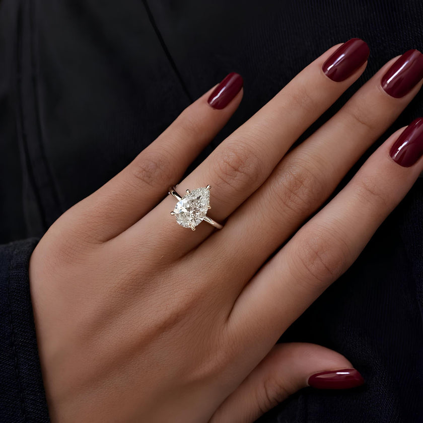 3 Carat Pear Cut Lab Grown Diamond Engagement Ring Three Stone - Mivaan Fine Jewelry