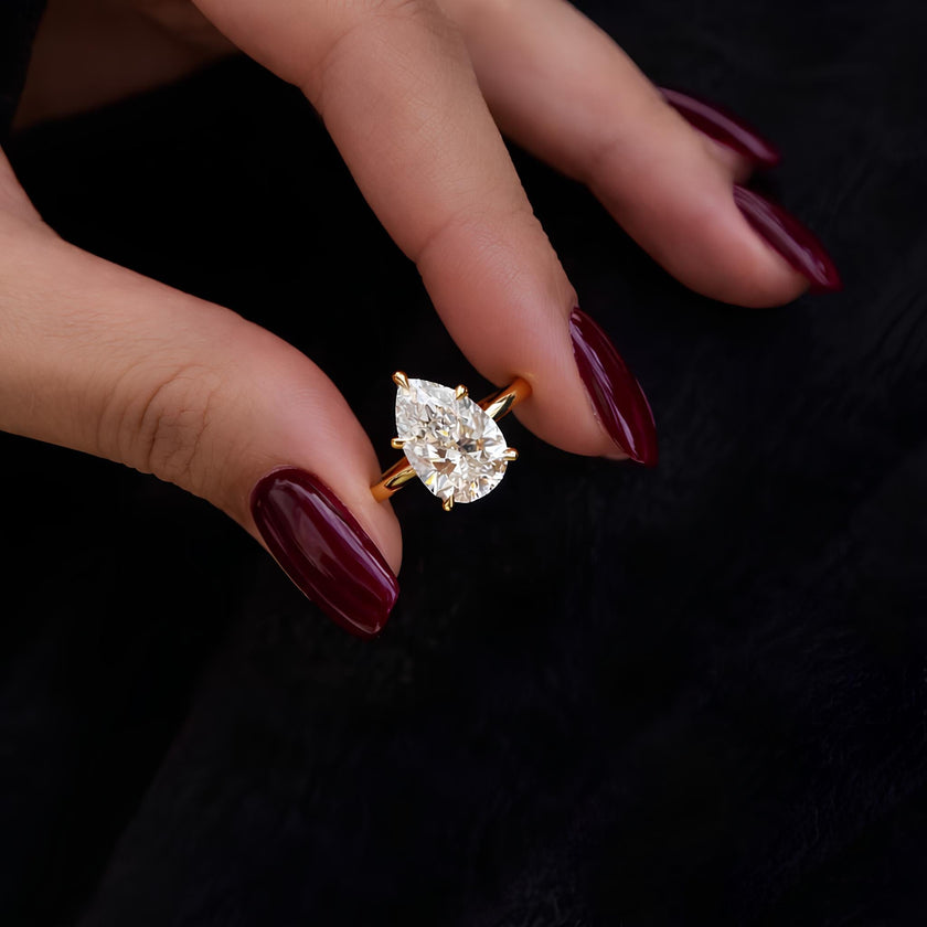 3 Carat Pear Cut Lab Grown Diamond Engagement Ring Three Stone - Mivaan Fine Jewelry