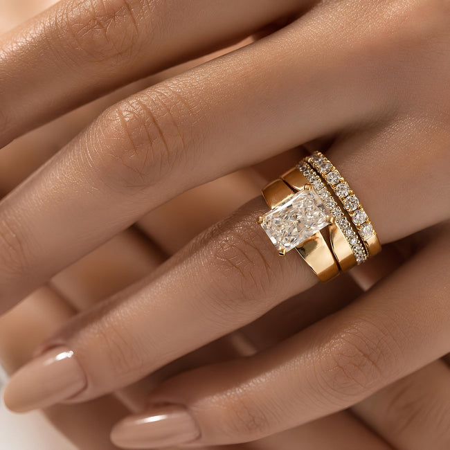 3 Carat Radiant Cut Lab Grown Diamond Wide Band Ring in Solid Gold - Mivaan Fine Jewelry