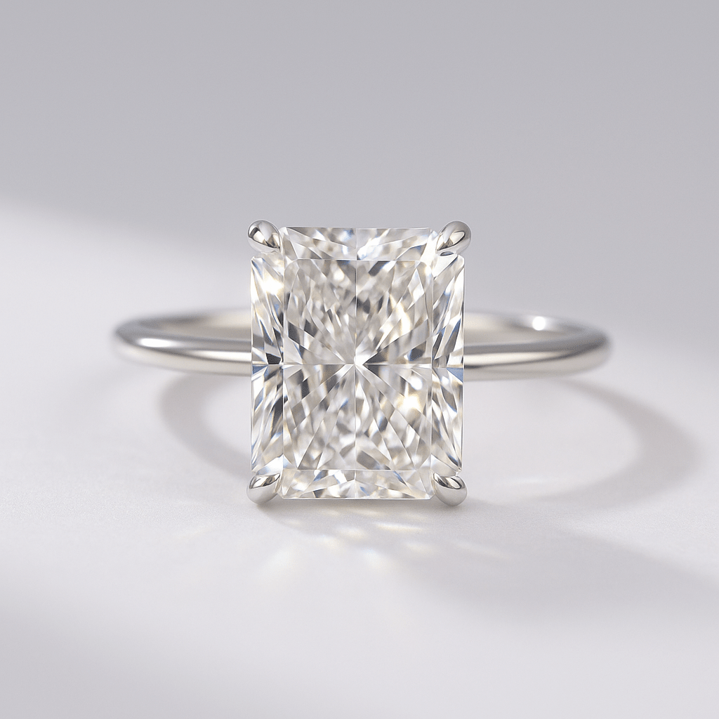3 Carat Radiant Lab Diamond Ring Hidden Halo Engagement - Mivaan Fine Jewelry