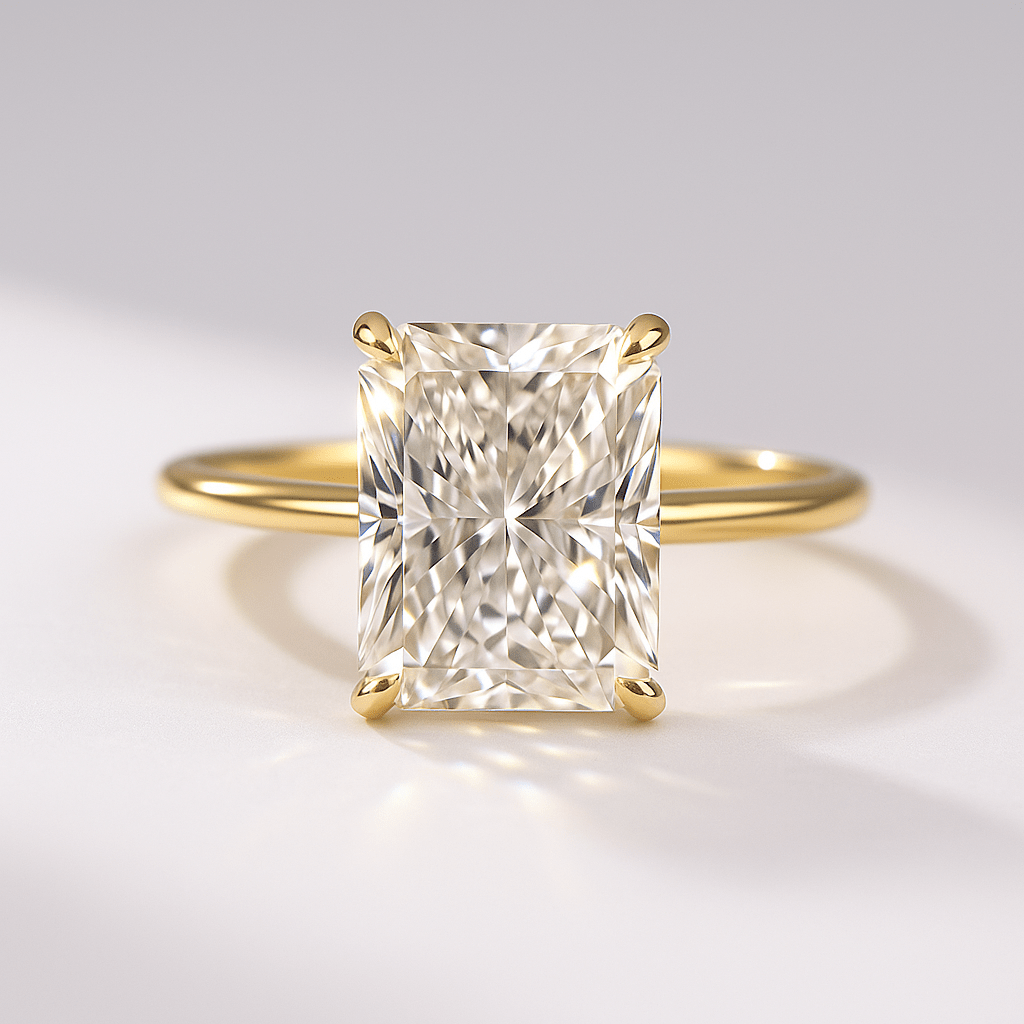 3 Carat Radiant Lab Diamond Ring Hidden Halo Engagement - Mivaan Fine Jewelry
