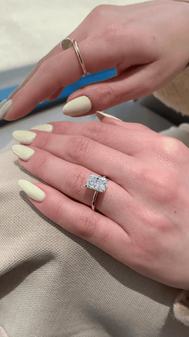 3 Carat Radiant Lab Diamond Ring Hidden Halo Engagement - Mivaan Fine Jewelry