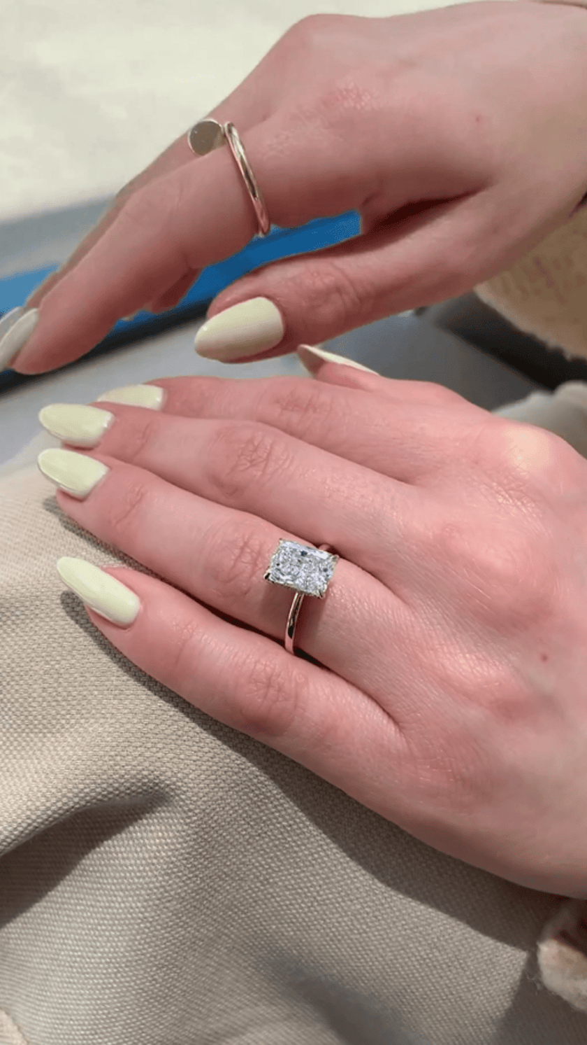 3 Carat Radiant Lab Diamond Ring Hidden Halo Engagement - Mivaan Fine Jewelry