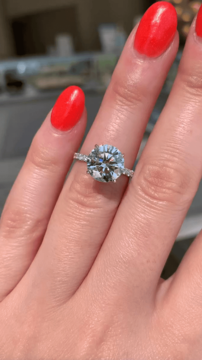 3 Carat Round Cut Diamond Engagement Ring 4 Prong Pave Band - Mivaan Fine Jewelry