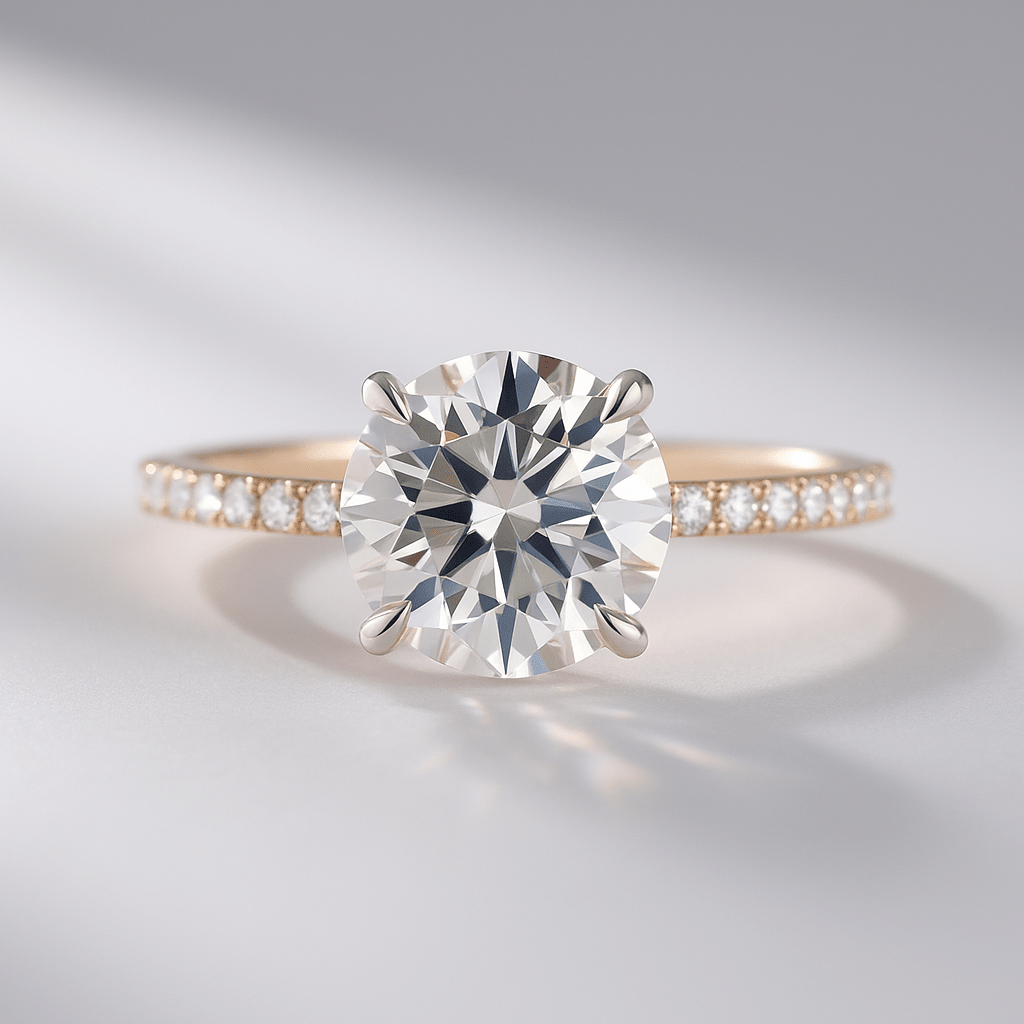 3 Carat Round Cut Diamond Engagement Ring 4 Prong Pave Band - Mivaan Fine Jewelry
