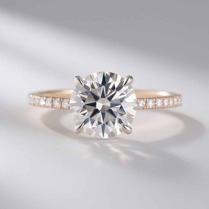 3 Carat Round Cut Diamond Engagement Ring 4 Prong Pave Band - Mivaan Fine Jewelry