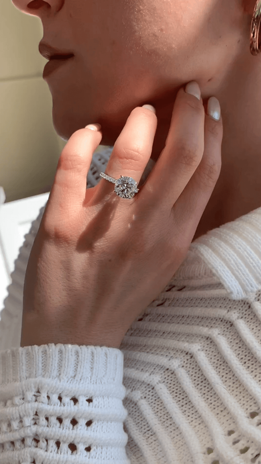 3 Carat Round Cut Diamond Engagement Ring 4 Prong Pave Band - Mivaan Fine Jewelry