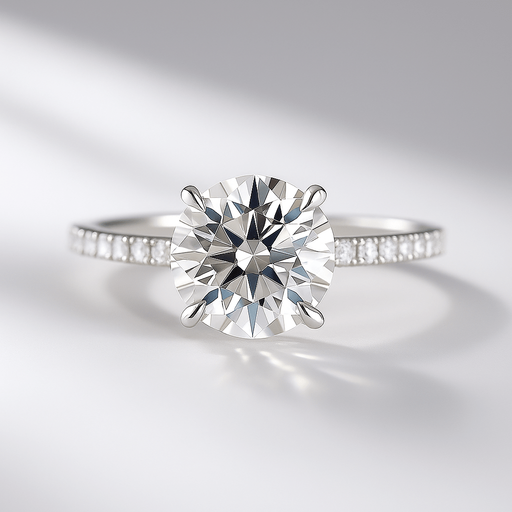 3 Carat Round Cut Diamond Engagement Ring 4 Prong Pave Band - Mivaan Fine Jewelry