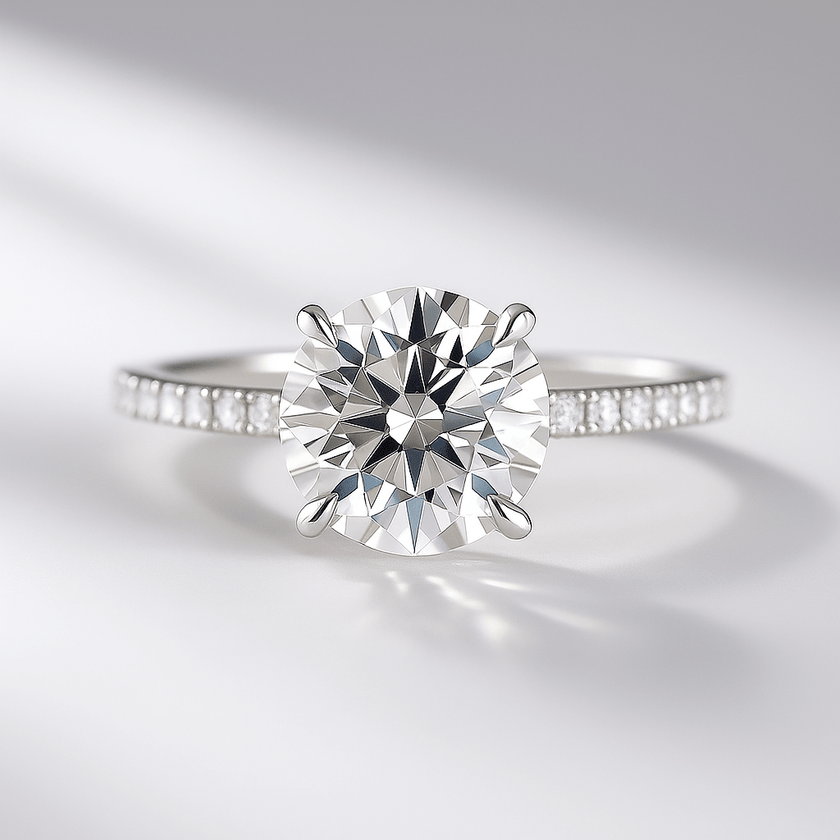 3 Carat Round Cut Diamond Engagement Ring 4 Prong Pave Band - Mivaan Fine Jewelry