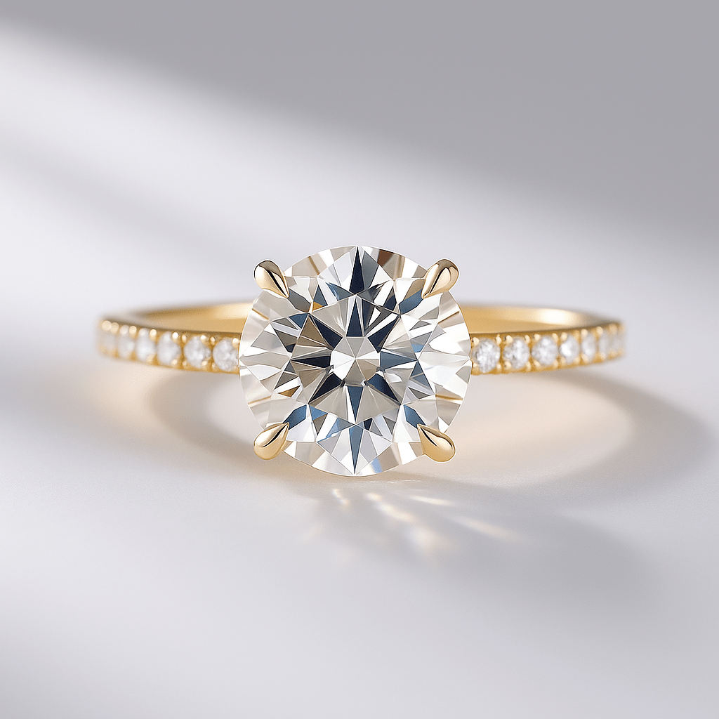 3 Carat Round Cut Diamond Engagement Ring 4 Prong Pave Band - Mivaan Fine Jewelry