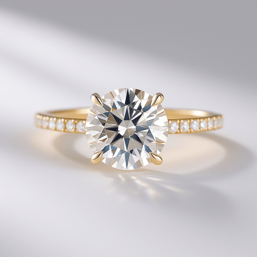 3 Carat Round Cut Diamond Engagement Ring 4 Prong Pave Band - Mivaan Fine Jewelry