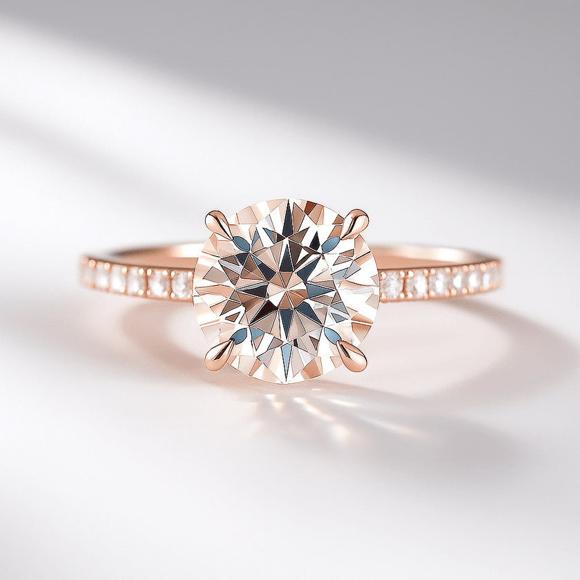 3 Carat Round Cut Diamond Engagement Ring 4 Prong Pave Band - Mivaan Fine Jewelry
