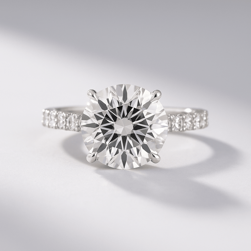 3 Carat Round Lab Diamond Ring Pave Band Hidden Halo Design - Mivaan Fine Jewelry