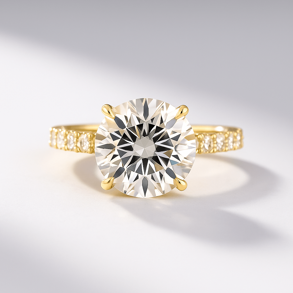 3 Carat Round Lab Diamond Ring Pave Band Hidden Halo Design - Mivaan Fine Jewelry
