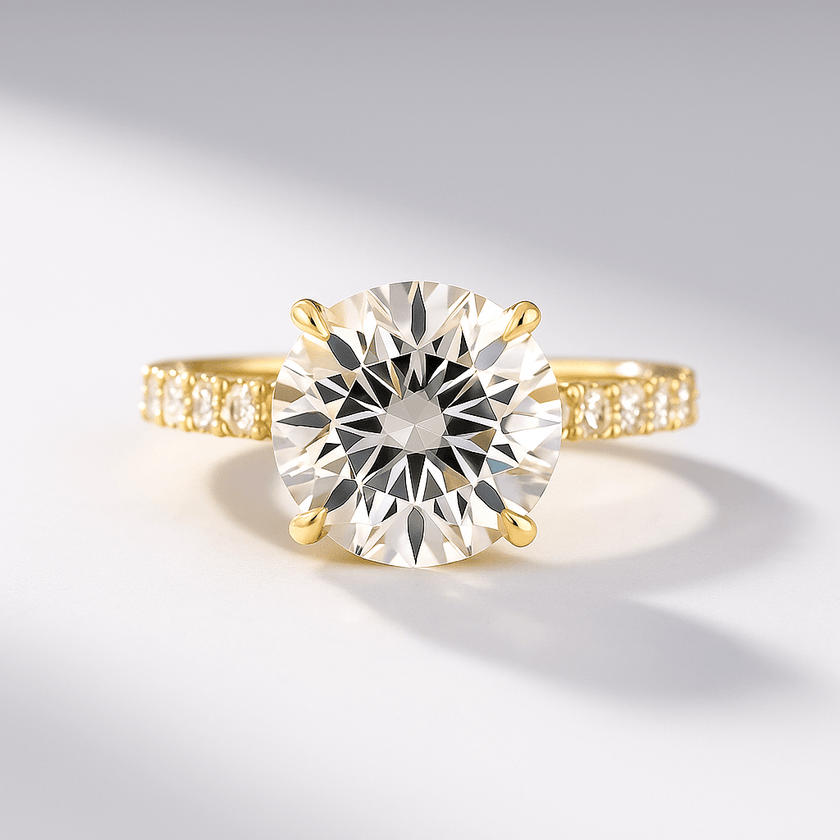 3 Carat Round Lab Diamond Ring Pave Band Hidden Halo Design - Mivaan Fine Jewelry