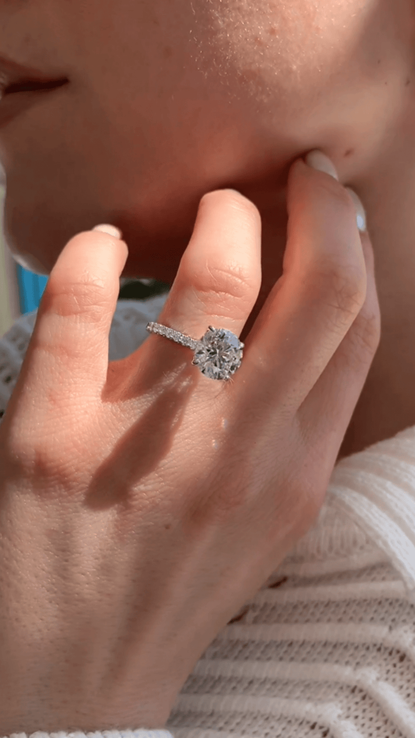 3 Carat Round Lab Diamond Ring Pave Band Hidden Halo Design - Mivaan Fine Jewelry