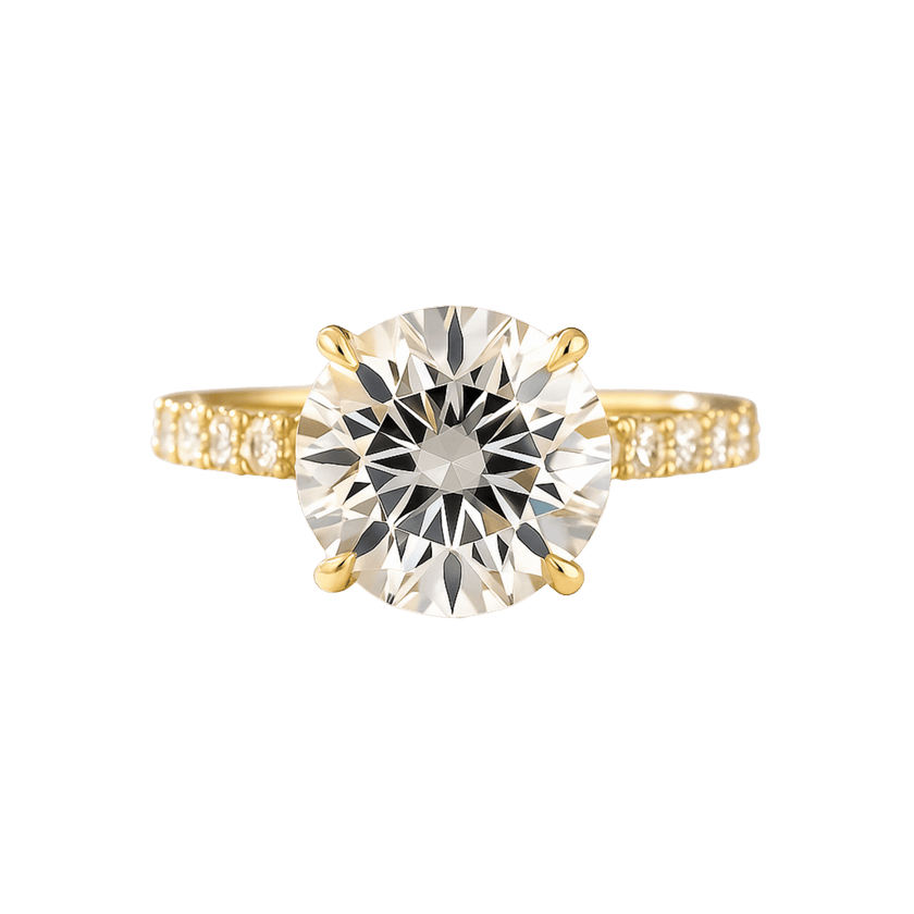3 Carat Round Lab Diamond Ring Pave Band Hidden Halo Design - Mivaan Fine Jewelry