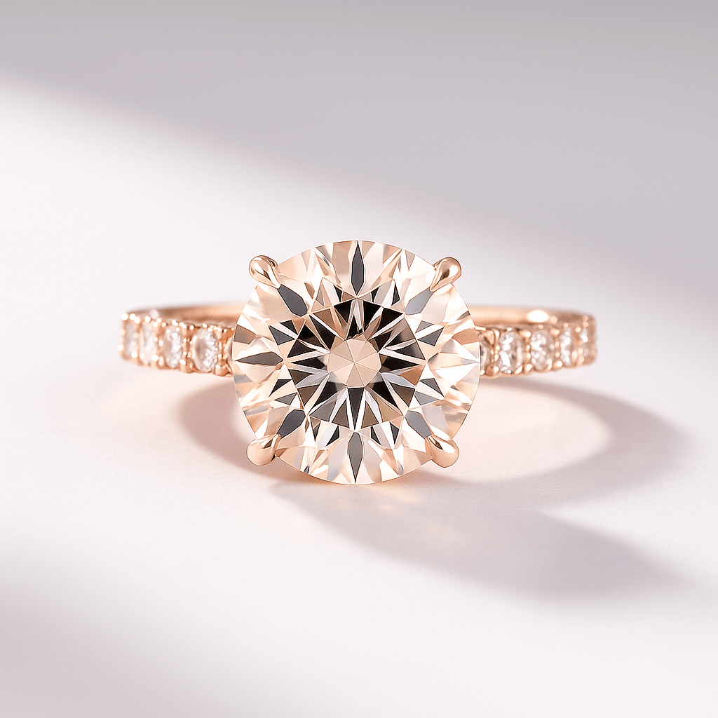 3 Carat Round Lab Diamond Ring Pave Band Hidden Halo Design - Mivaan Fine Jewelry