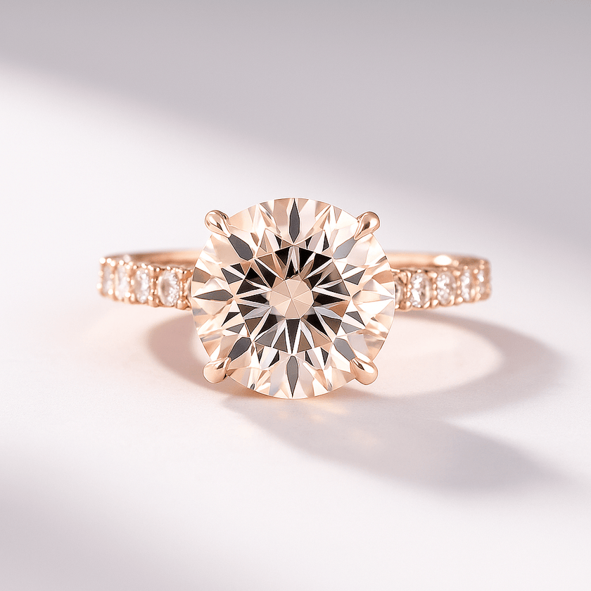 3 Carat Round Lab Diamond Ring Pave Band Hidden Halo Design - Mivaan Fine Jewelry