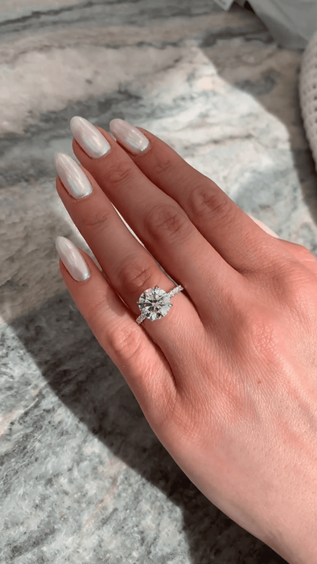 3 Carat Round Lab Diamond Ring Pave Band Hidden Halo Design - Mivaan Fine Jewelry