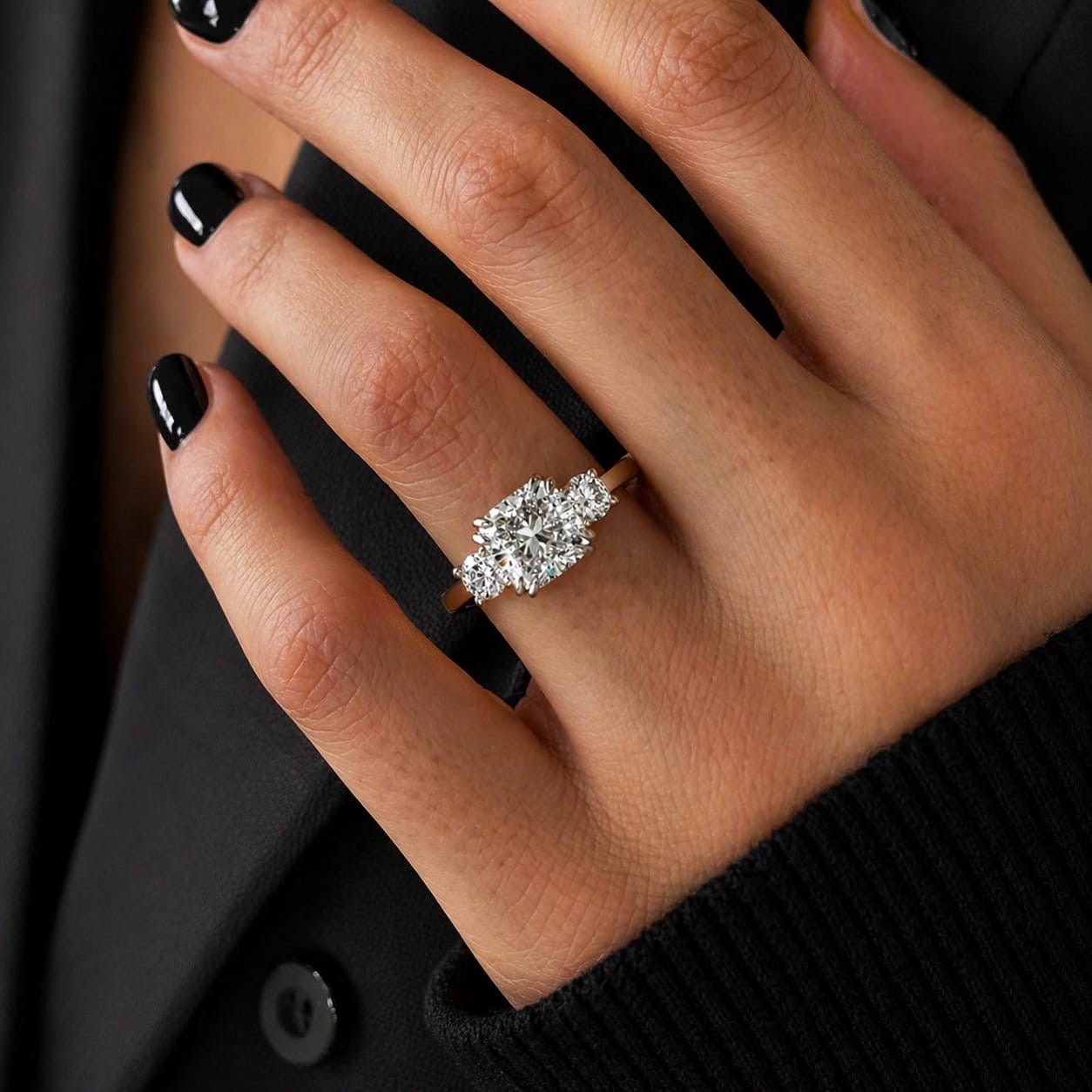 3 Carat Square Cushion Lab Grown Diamond Three Stone Ring - Mivaan Fine Jewelry