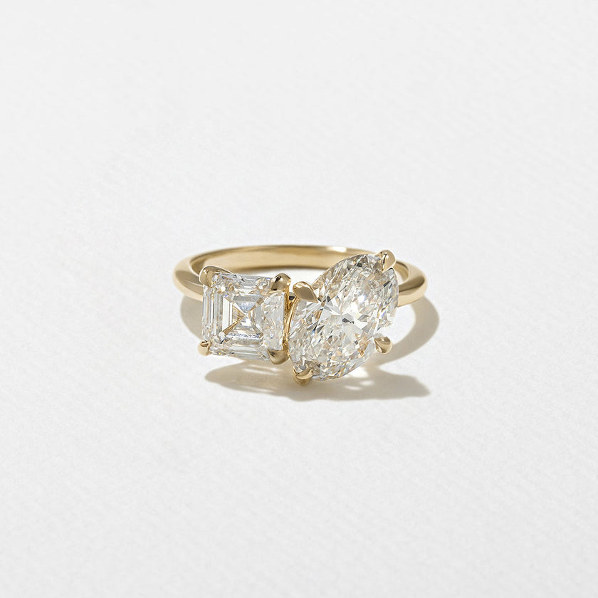 3.70 Carat Oval & Asscher Cut Lab Grown Diamond Toi et Moi Ring in 14K Solid Gold - Mivaan Fine Jewelry