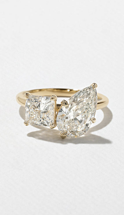3.70 Carat Pear & Princess Cut Lab Grown Diamond Toi et Moi Ring in Solid Gold - Mivaan Fine Jewelry