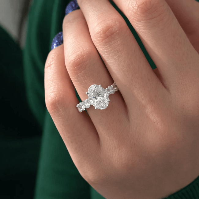 3CT Oval Cut Lab Grown Diamond Engagement Ring in 14K Solid Gold - Mivaan Fine Jewelry