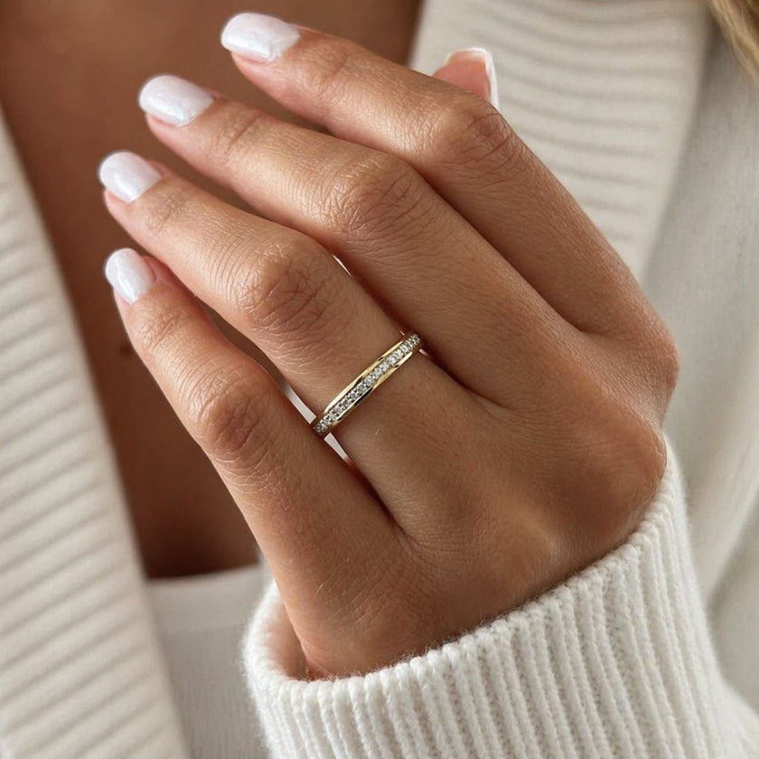 3MM Half Eternity Lab Grown Diamond Wedding Band in 14K Yellow Gold - Mivaan Fine Jewelry