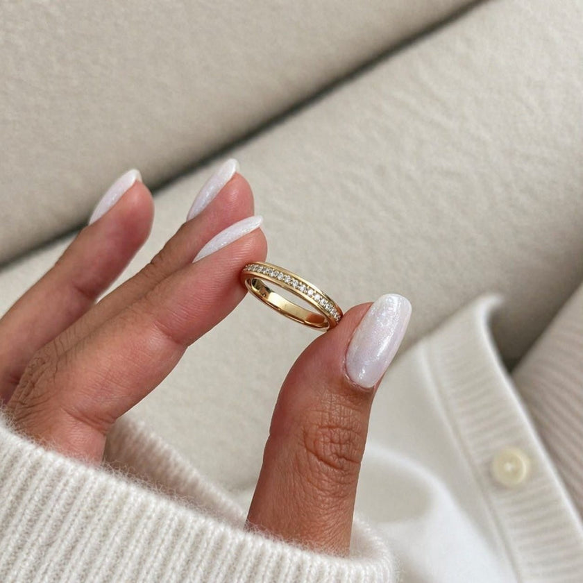 3MM Half Eternity Lab Grown Diamond Wedding Band in 14K Yellow Gold - Mivaan Fine Jewelry