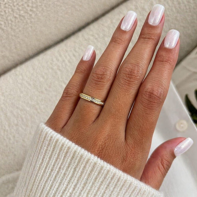 3MM Half Eternity Lab Grown Diamond Wedding Band in 14K Yellow Gold - Mivaan Fine Jewelry