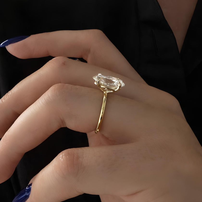 4 Carat Elongated Oval Cut Lab Grown Diamond Solitaire Ring - Mivaan Fine Jewelry