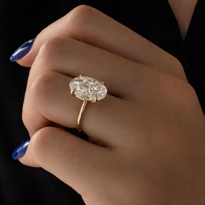 4 Carat Elongated Oval Cut Lab Grown Diamond Solitaire Ring - Mivaan Fine Jewelry