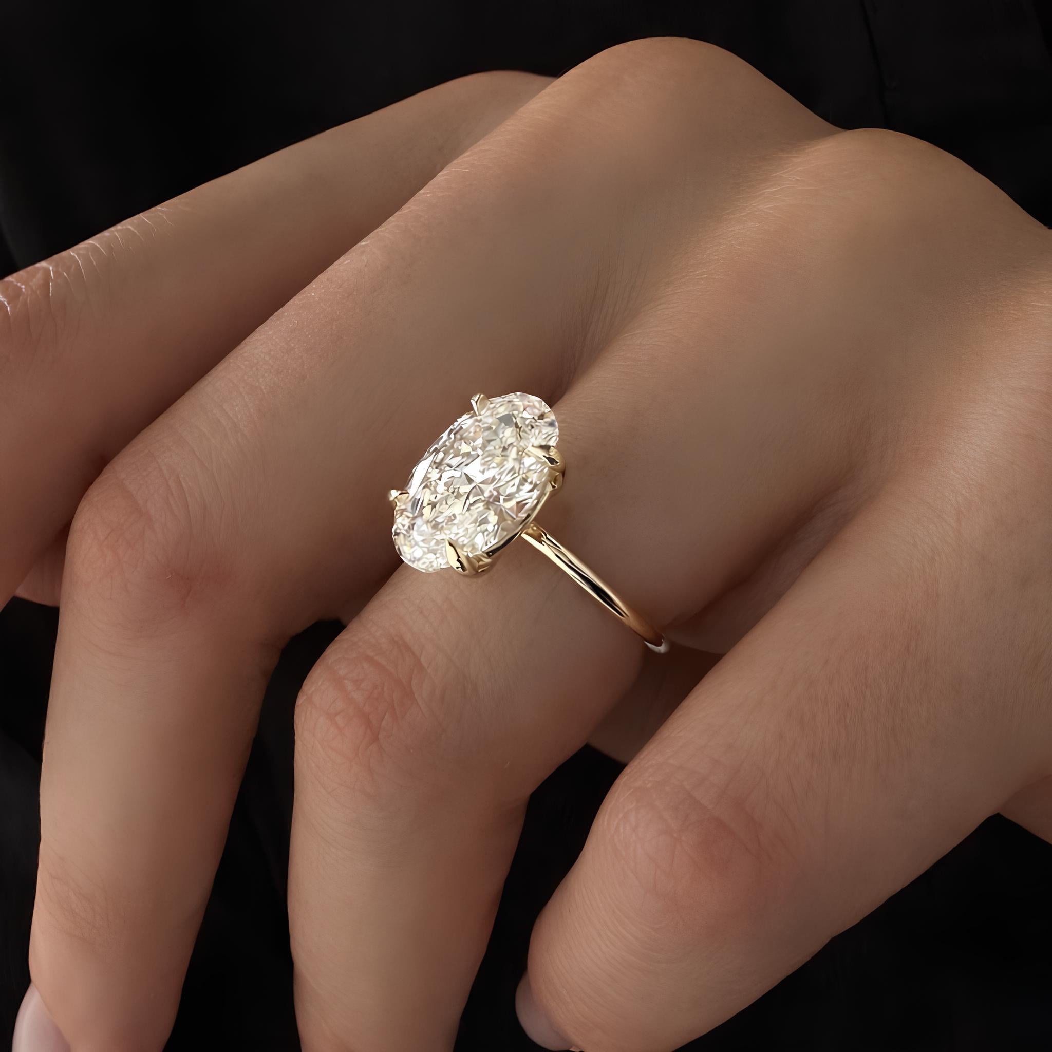 4 Carat Elongated Oval Cut Lab Grown Diamond Solitaire Ring - Mivaan Fine Jewelry