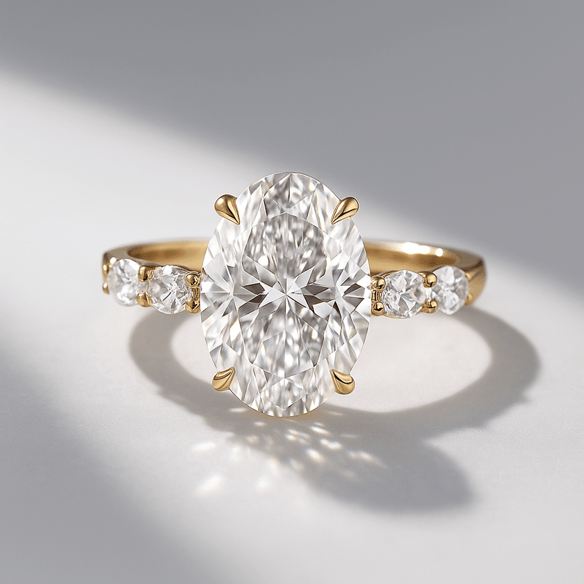 4 Carat Oval Lab Diamond Engagement Ring 14K Gold Prong Set - Mivaan Fine Jewelry