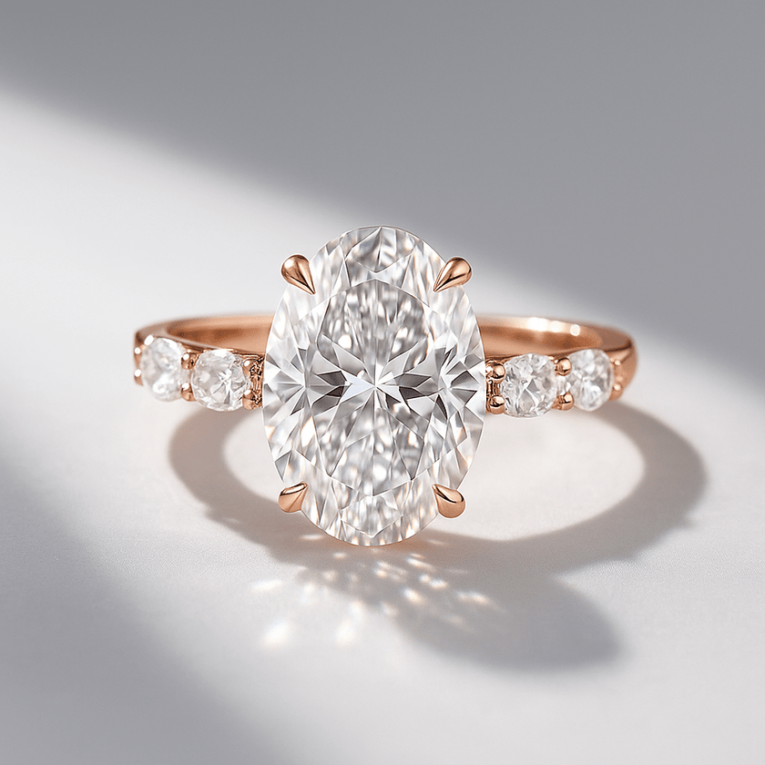4 Carat Oval Lab Diamond Engagement Ring 14K Gold Prong Set - Mivaan Fine Jewelry