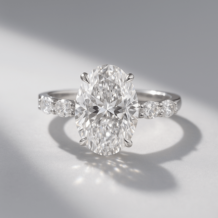4 Carat Oval Lab Diamond Engagement Ring 14K Gold Prong Set - Mivaan Fine Jewelry