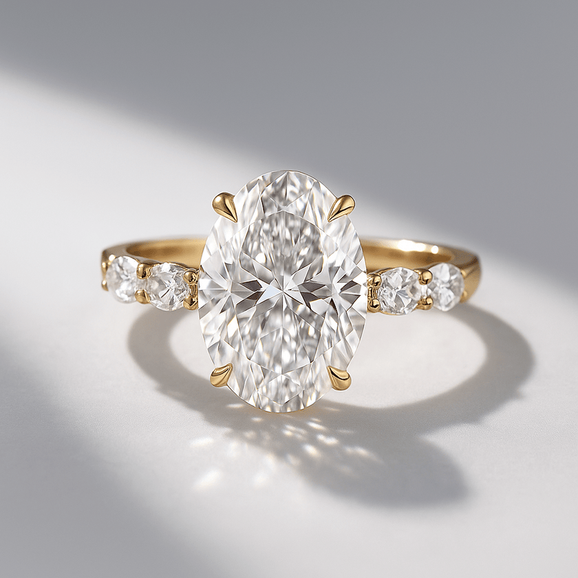 4 Carat Oval Lab Diamond Engagement Ring 14K Gold Prong Set - Mivaan Fine Jewelry