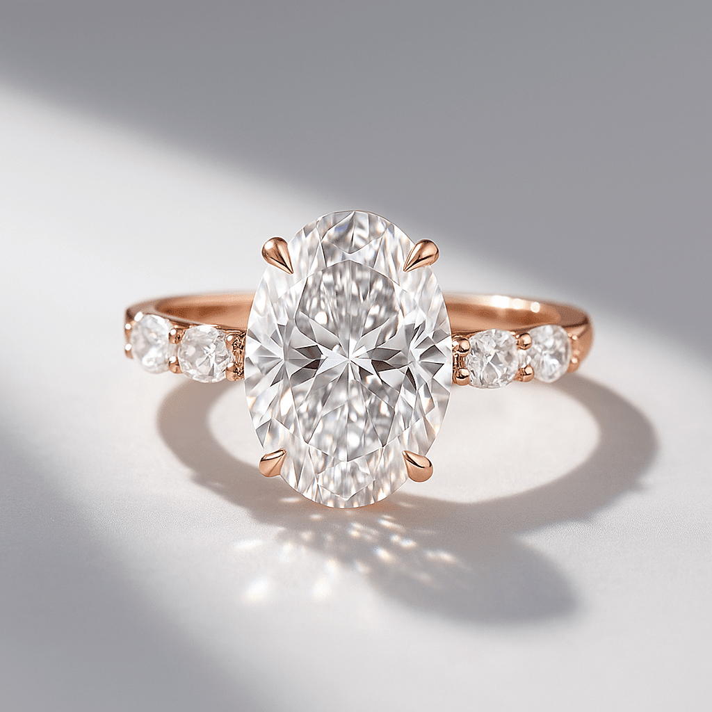 4 Carat Oval Lab Diamond Engagement Ring 14K Gold Prong Set - Mivaan Fine Jewelry