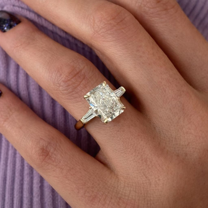 4 Carat Radiant Cut Lab Grown Diamond Ring with Tapered Baguette Side Stones - Mivaan Fine Jewelry