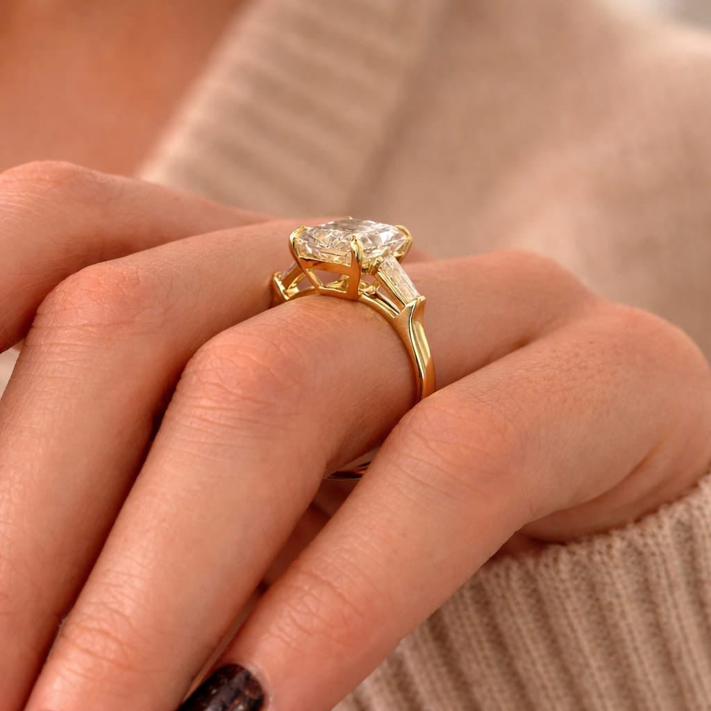 4 Carat Radiant Cut Lab Grown Diamond Ring with Tapered Baguette Side Stones - Mivaan Fine Jewelry