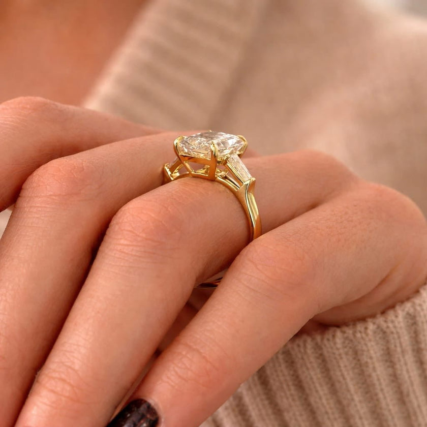 4 Carat Radiant Cut Lab Grown Diamond Ring with Tapered Baguette Side Stones - Mivaan Fine Jewelry
