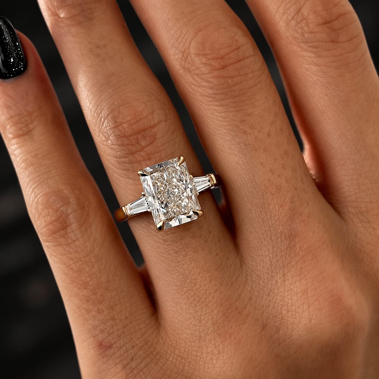 4 Carat Radiant Cut Lab Grown Diamond Ring with Tapered Baguette Side Stones - Mivaan Fine Jewelry