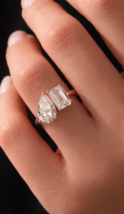 4 Carat Toi et Moi Radiant and Pear Cut Lab Grown Diamond Ring - Mivaan Fine Jewelry