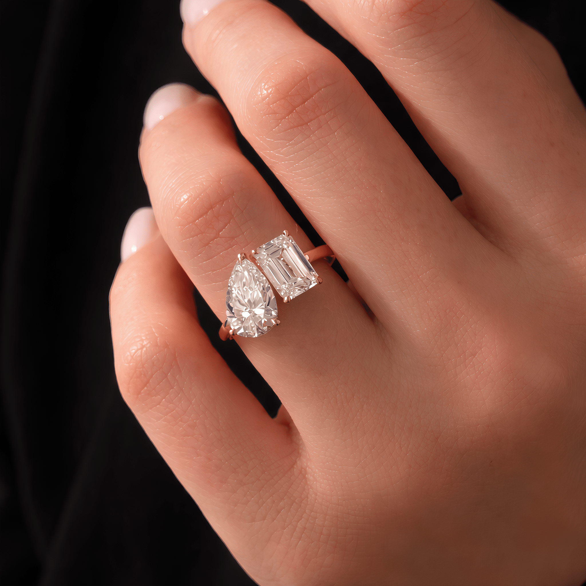 4 Carat Toi et Moi Radiant and Pear Cut Lab Grown Diamond Ring - Mivaan Fine Jewelry