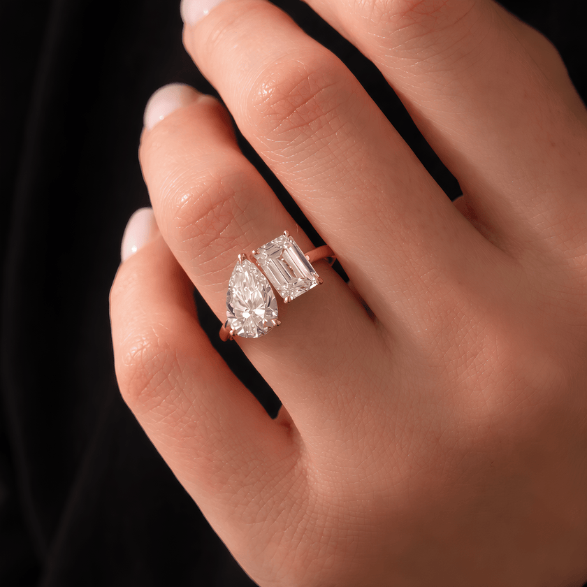 4 Carat Toi et Moi Radiant and Pear Cut Lab Grown Diamond Ring - Mivaan Fine Jewelry